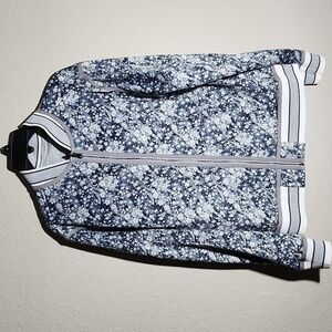 Vince Camuto Jacket Womens Medium Reversible Gray Blue White Floral Gardencore